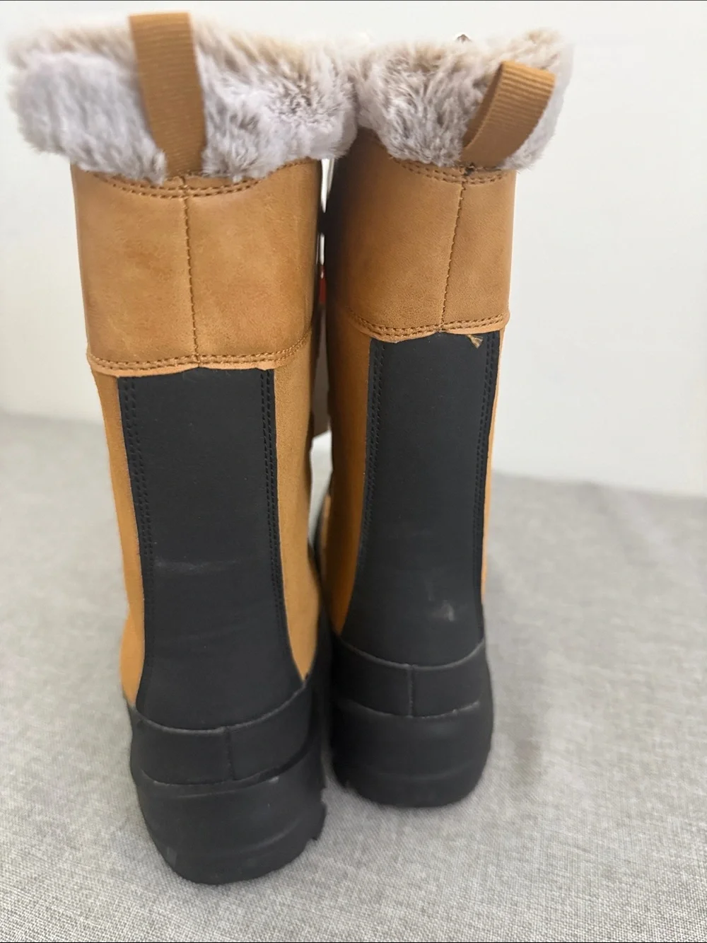 All in Motion Tan leather Faux-Fur Lace-Up Winter Boots